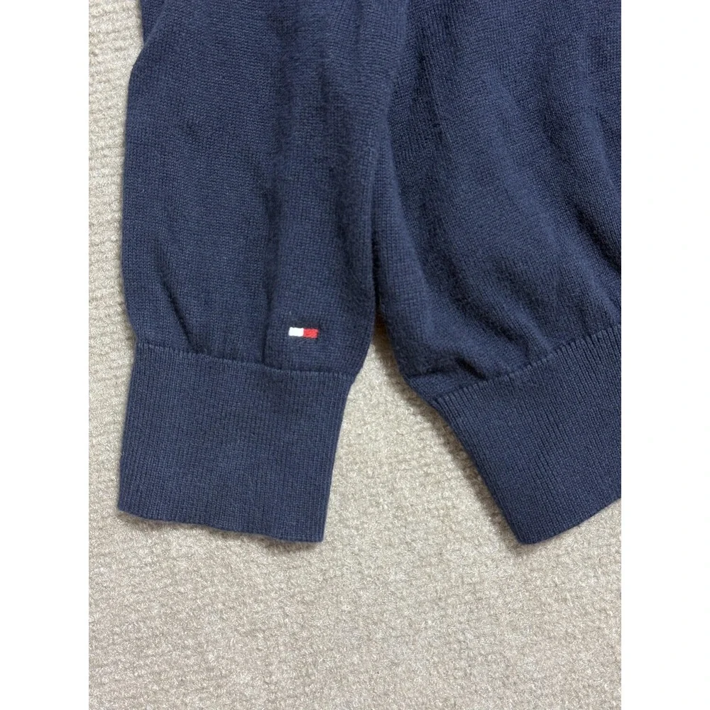 Tommy Hilfiger Sweater Mens Small‎ Navy Blue Crewneck TH Stripe Cotton Pullover